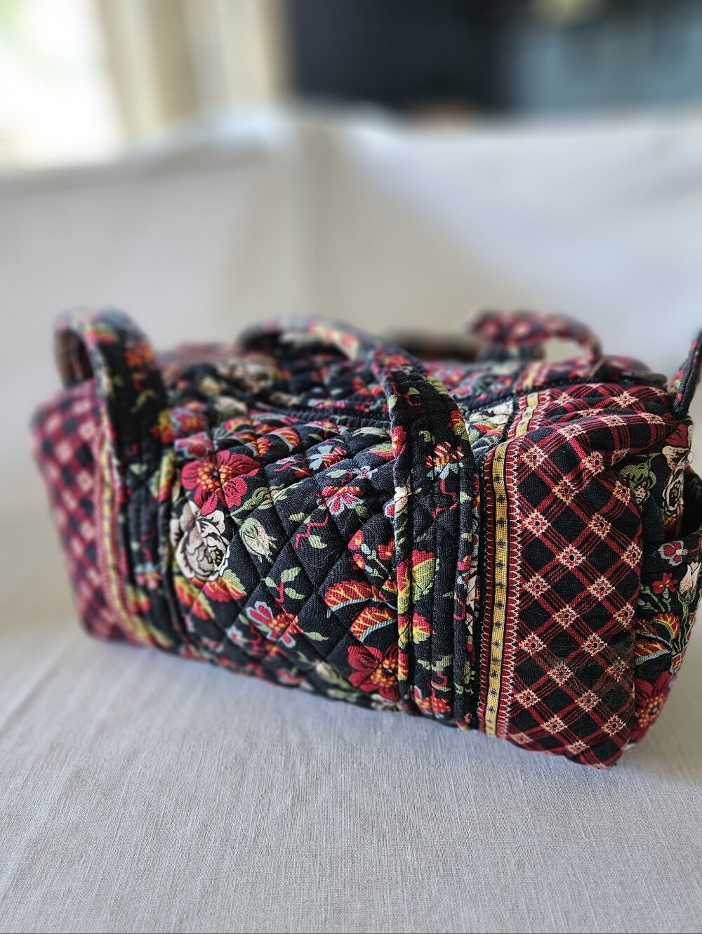 Quilted Floral Vera Bradley Mini Duffel in Black and Red - Women’s Shoulder Bag - Picture 2 of 9